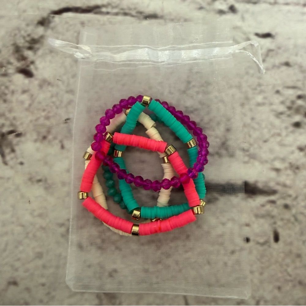Set of Five Beaded Stretch Elastic Bracelets